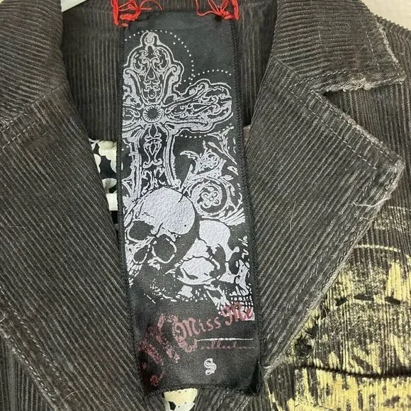 Miss Me Brown Distressed Corduroy Jacket Embroidered Long Sleeve Blazer Grunge S - Picture 9 of 15